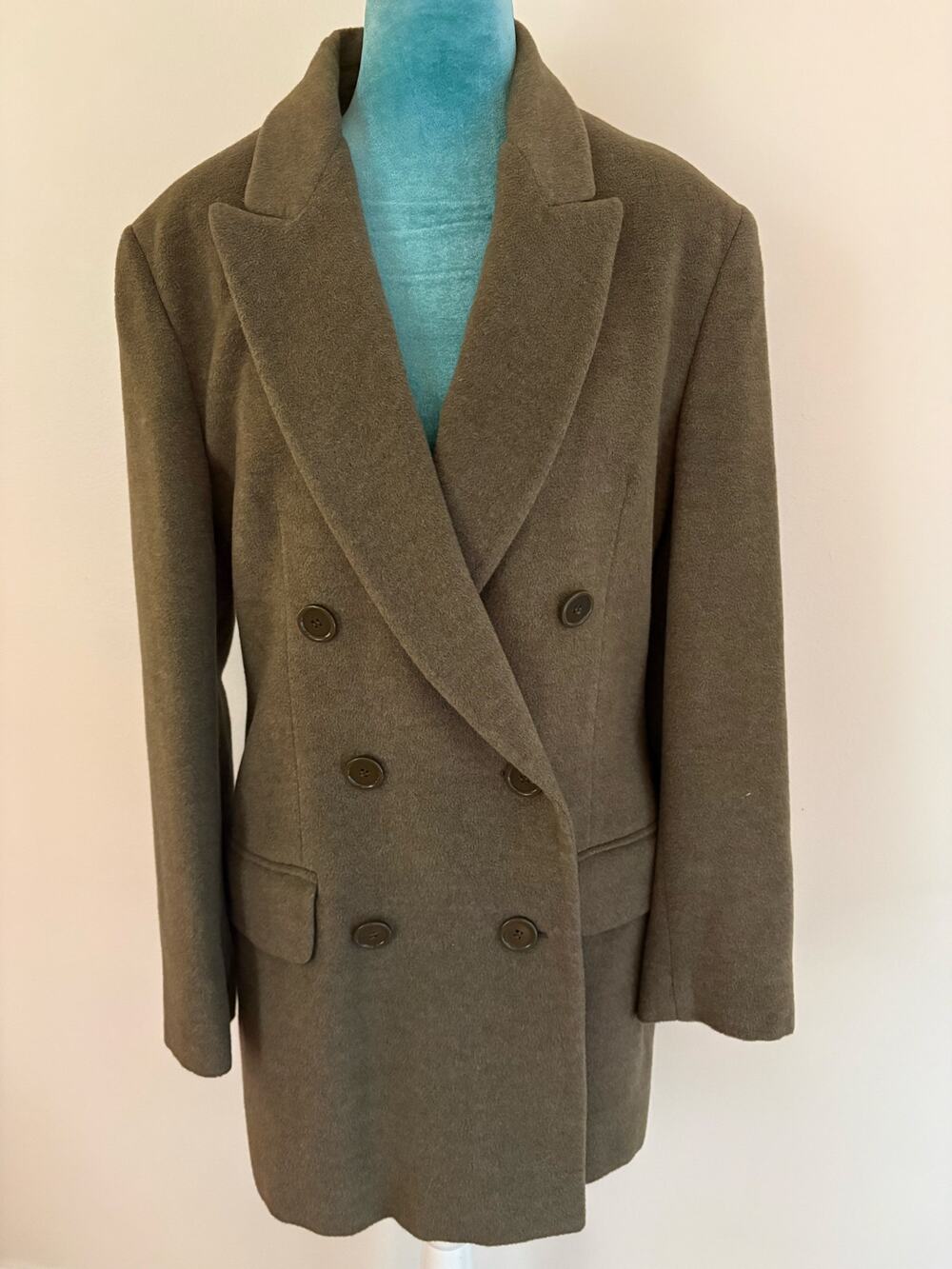 GENNY Italy Wool Angora Double Breasted Blazer Coat Quiet Luxury Brown 8 Long